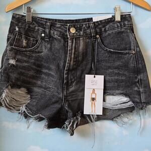 Black distressed denim shorts with frayed hem #nwt #distresseddenim